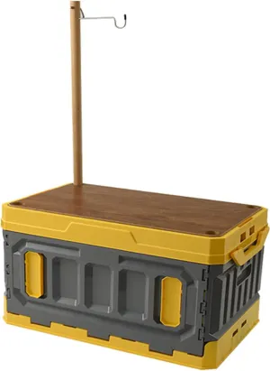 Folding Storage Box, Camping Box Foldable Stackable Large Capacity 3 Layer Wood Cover Plastic Storage Bin 95L