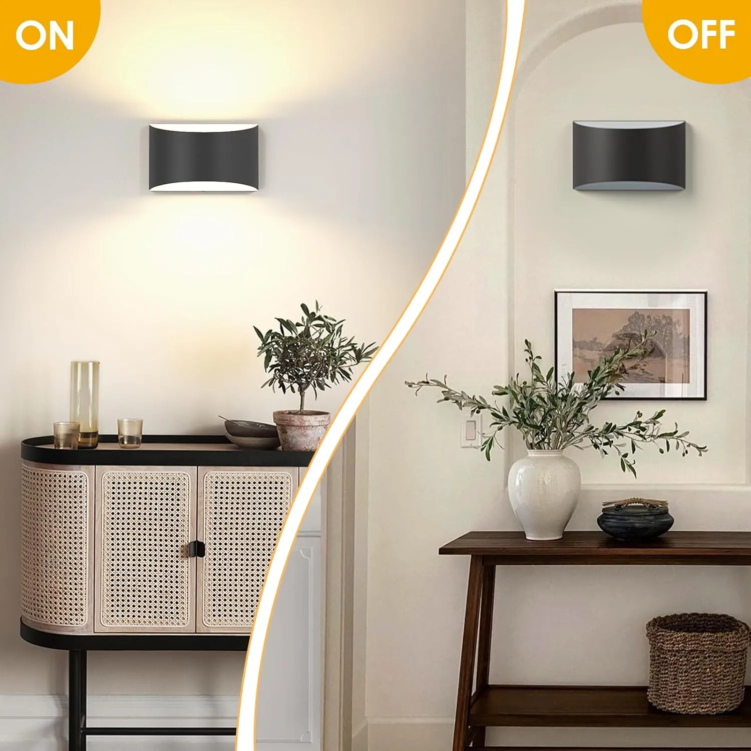 FOLKSMATE Modern LED Wall Sconces, 3000K Warm White Hardwired Wall Lights Set of 2, 10W Up and Down Wall Mount Light, Matte Black Indoor Sconces Wall Lighting