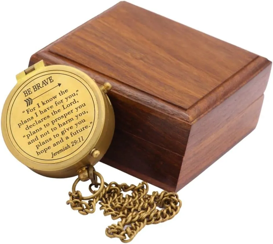 For I Know The Plans I Have For You, Jeremiah 29:11, Solid Brass Directional Engraved Compass, Baptism Gifts for Boys Girls, First Communion, Christian Gifts for Men, First Confirmation Gifts for Boys