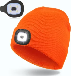for Men Unisex LED Beanie with Two Lamps Hands Free Knit Headlamp Hat with Light Winter hat