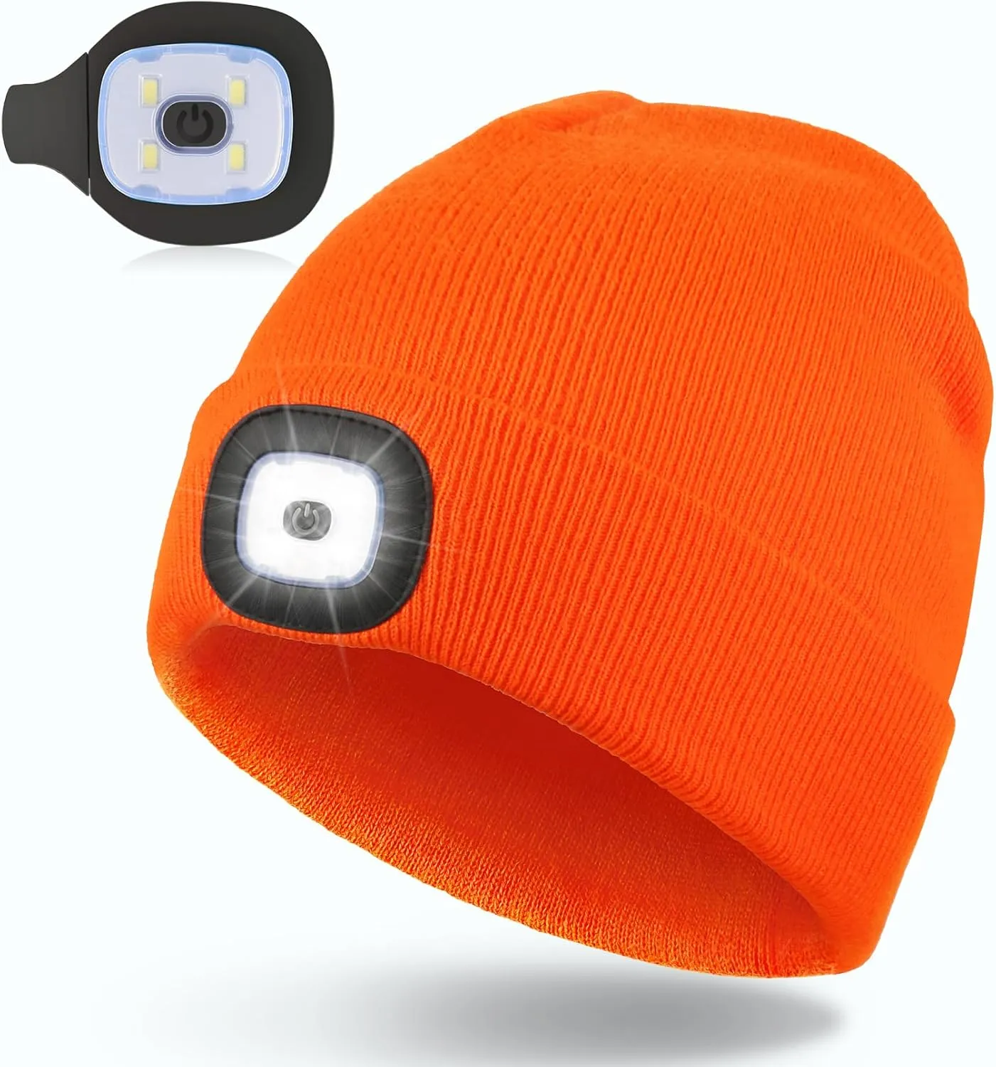 for Men Unisex LED Beanie with Two Lamps Hands Free Knit Headlamp Hat with Light Winter hat