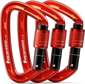FresKaro 4inches 25kN-5621lbs Climbing Carabiners, UIAA CE Certified, Screw Lock, 7075 Aluminium, Lightweight, Rust Proof, for Mountaineering, Rappelling etc., Multi-Colors