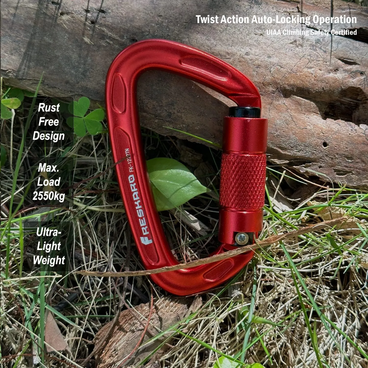 FresKaro 4inches 25kN-5621lbs Climbing Carabiners, UIAA CE Certified, Twist Auto Locking, Made of 7075 Aluminium, Lightweight, Rust Proof, for Mountaineering, Rappelling etc., Multi-Colors