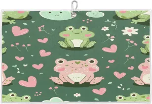 Frogs Love Golf Towel with Heavy Duty Carabiner Clip Quick Dry Ultra Absorbent Club Ball Cleaning Towel Golf Accessories for Men Women
