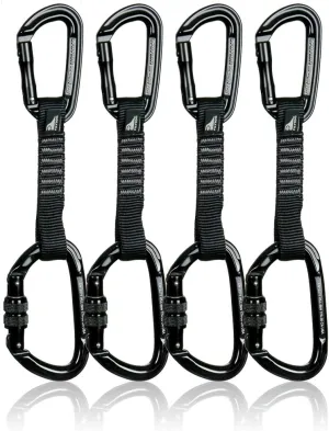 Fusion Climb 4-Pack 12cm Tactical Military Rescue Quickdraw Set with Contigua Straight Gate Black/Vapor Screw Gate Black Carabiners