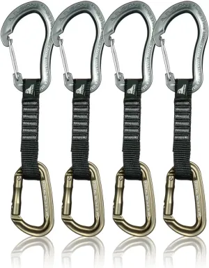 Fusion Climb 4-Pack 12cm Tactical Military Rescue Quickdraw Set with Techno Zoom Wire Gate Gray/Contigua Straight Gate Brown Carabiners
