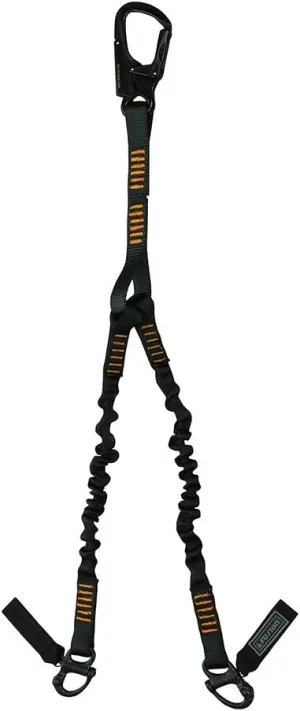 Fusion Tactical 2ft 24"x1" Y-Legged Internal Elastic Bungee Military Police Personal Retention Helo Lanyard with Auto Locking Carabiner Flat Loop 23kN Black LYH-32-8001-2999-BK24
