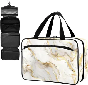 Fustylead Abstract White Marble with Golden Veins Large Medical Supplies Organizer Bag with Zipper Empty First Aid Bag Trauma Kit for Traveling Hiking Camping