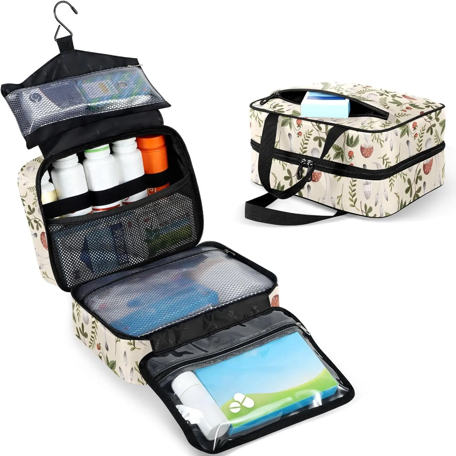 Fustylead Aesthetic Mushrooms Berries and Twigs Large Medical Supplies Organizer Bag with Zipper Empty First Aid Bag Trauma Kit for Traveling Hiking Camping