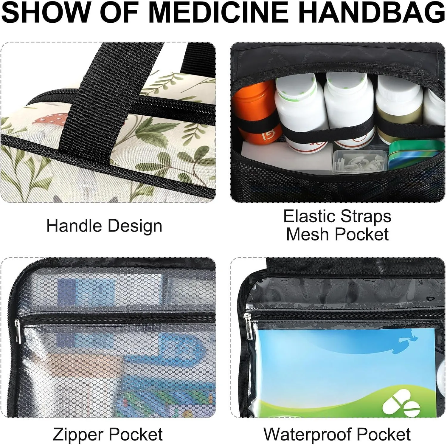 Fustylead Aesthetic Mushrooms Berries and Twigs Large Medical Supplies Organizer Bag with Zipper Empty First Aid Bag Trauma Kit for Traveling Hiking Camping