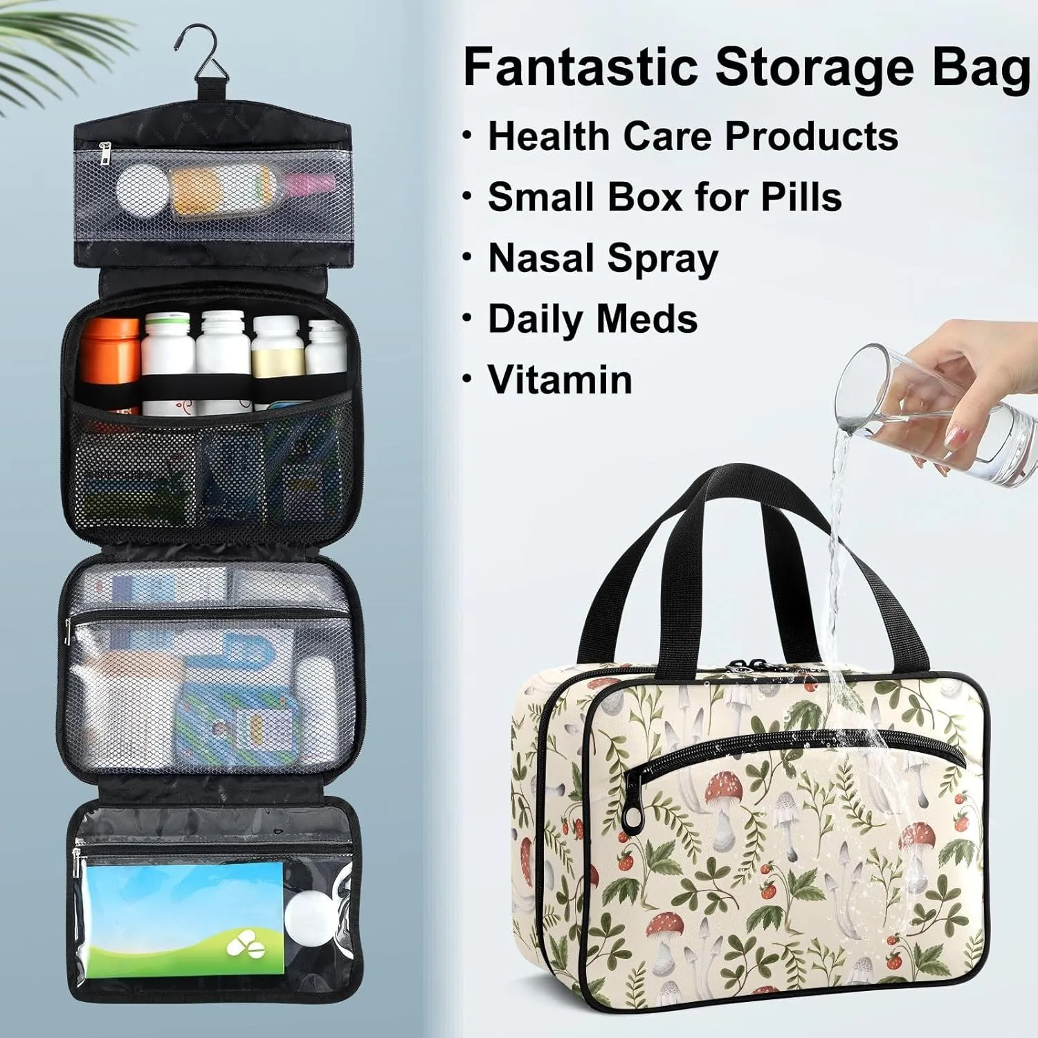 Fustylead Aesthetic Mushrooms Berries and Twigs Large Medical Supplies Organizer Bag with Zipper Empty First Aid Bag Trauma Kit for Traveling Hiking Camping