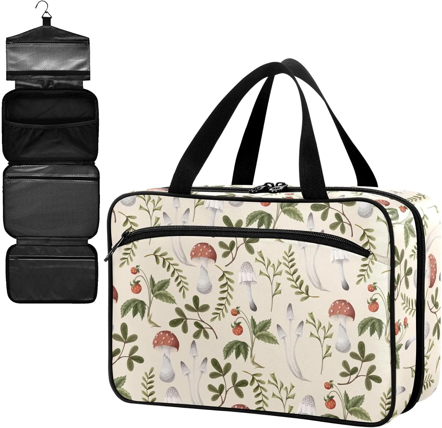 Fustylead Aesthetic Mushrooms Berries and Twigs Large Medical Supplies Organizer Bag with Zipper Empty First Aid Bag Trauma Kit for Traveling Hiking Camping