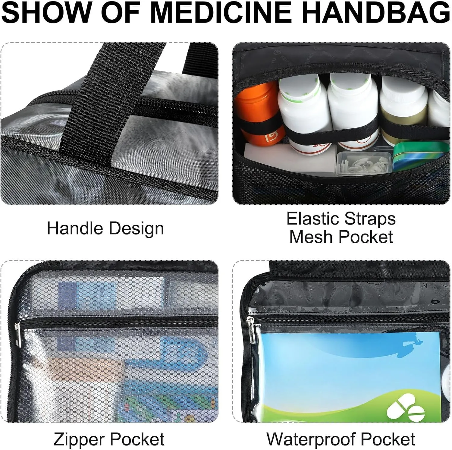 Fustylead Beautiful Black Horse with Long Mane Large Medical Supplies Organizer Bag with Zipper Empty First Aid Bag Trauma Kit for Traveling Hiking Camping