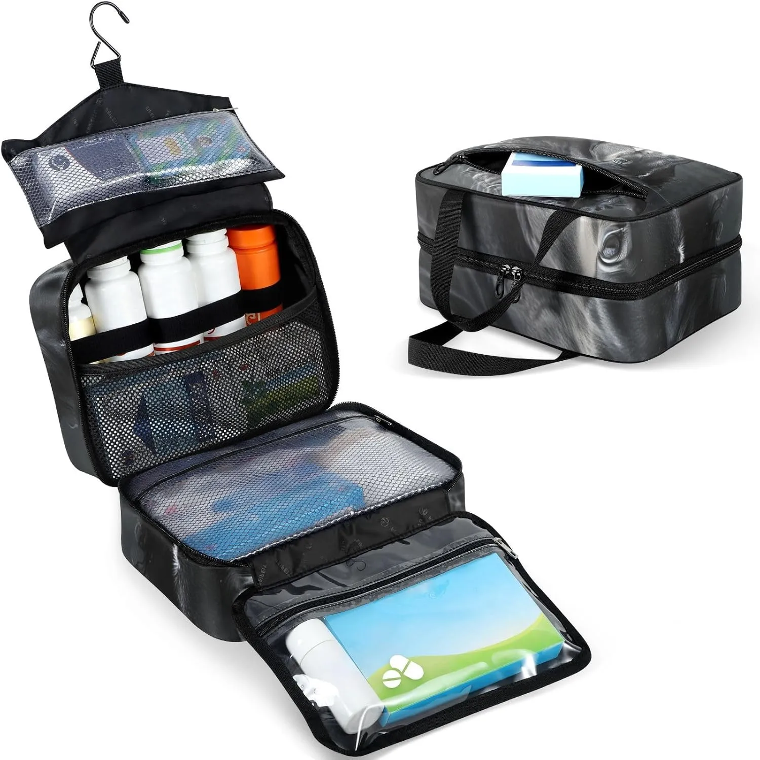 Fustylead Beautiful Black Horse with Long Mane Large Medical Supplies Organizer Bag with Zipper Empty First Aid Bag Trauma Kit for Traveling Hiking Camping