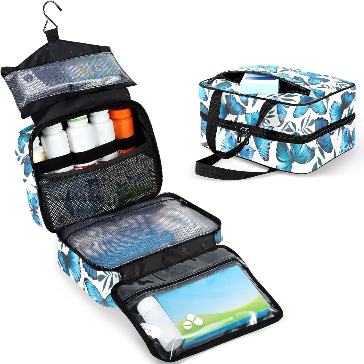 Fustylead Beautiful Blue Morpho Butterfly and Twigs Large Medical Supplies Organizer Bag with Zipper Empty First Aid Bag Trauma Kit for Traveling Hiking Camping