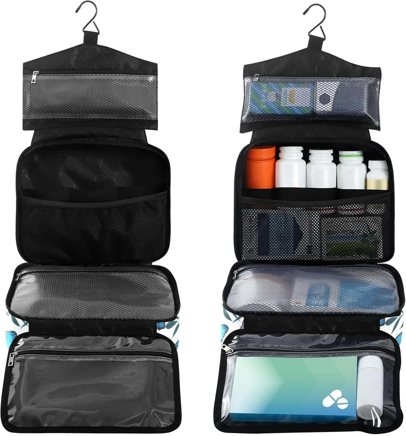 Fustylead Beautiful Blue Morpho Butterfly and Twigs Large Medical Supplies Organizer Bag with Zipper Empty First Aid Bag Trauma Kit for Traveling Hiking Camping
