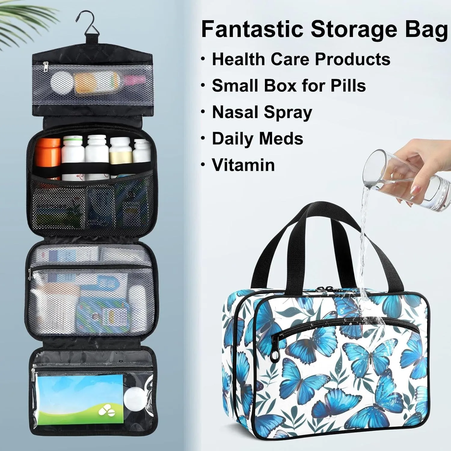 Fustylead Beautiful Blue Morpho Butterfly and Twigs Large Medical Supplies Organizer Bag with Zipper Empty First Aid Bag Trauma Kit for Traveling Hiking Camping