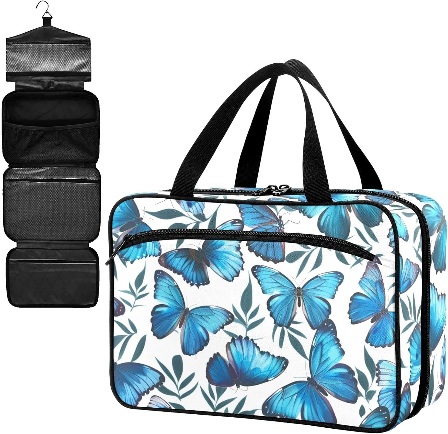 Fustylead Beautiful Blue Morpho Butterfly and Twigs Large Medical Supplies Organizer Bag with Zipper Empty First Aid Bag Trauma Kit for Traveling Hiking Camping
