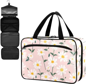 Fustylead Beautiful Daisy on Light Pink Background Large Medical Supplies Organizer Bag with Zipper Empty First Aid Bag Trauma Kit for Traveling Hiking Camping
