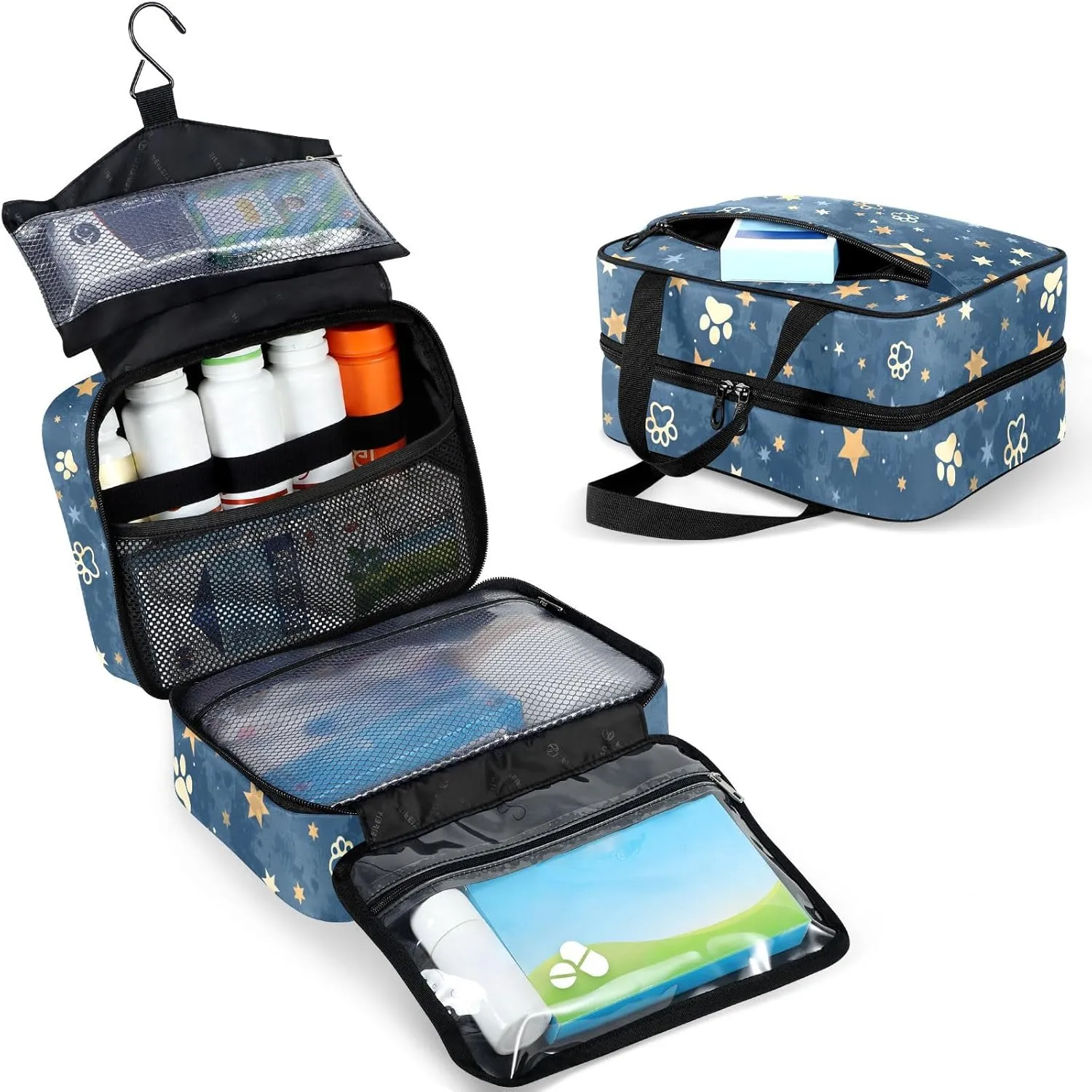 Fustylead Beautiful Shooting Stars and Paw Prints Large Medical Storage Bag with Zipper Empty First Aid Bag Trauma Kit for Traveling Hiking Camping Backpacking