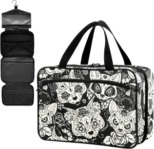 Fustylead Colorful Sugar Cat Skulls Adorned with Floral Decorations and Flowers Large Medical Storage Bag with Zipper Empty First Aid Bag Trauma Kit for Traveling Hiking Camping Backpacking