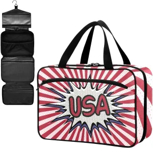 Fustylead Declaration of USA Pop Art Comic Speech Bubble Large Medicine Bag Travel Pill Bottle Organizer with Zipper, Empty First Aid Bag for Camping Hiking Outdoors