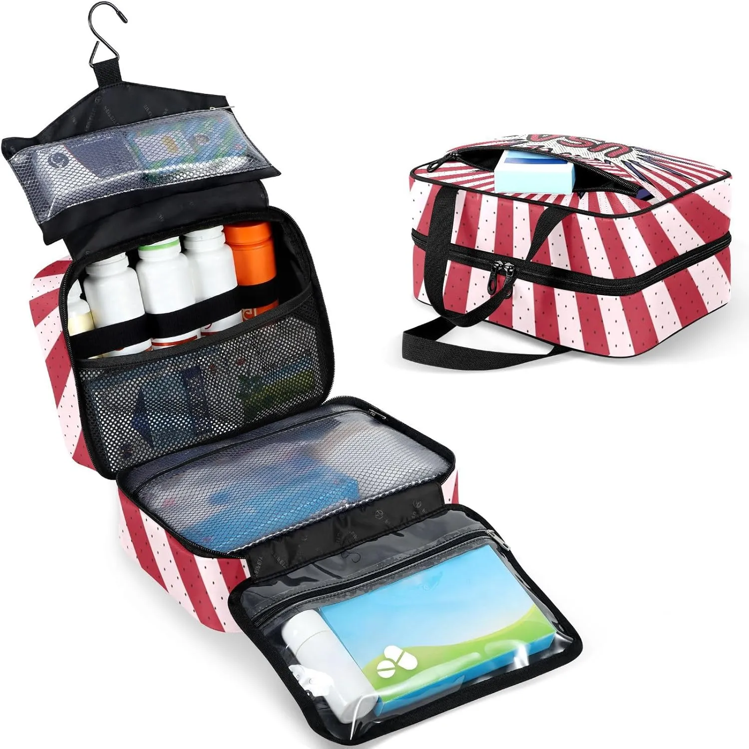 Fustylead Declaration of USA Pop Art Comic Speech Bubble Large Medicine Bag Travel Pill Bottle Organizer with Zipper, Empty First Aid Bag for Camping Hiking Outdoors