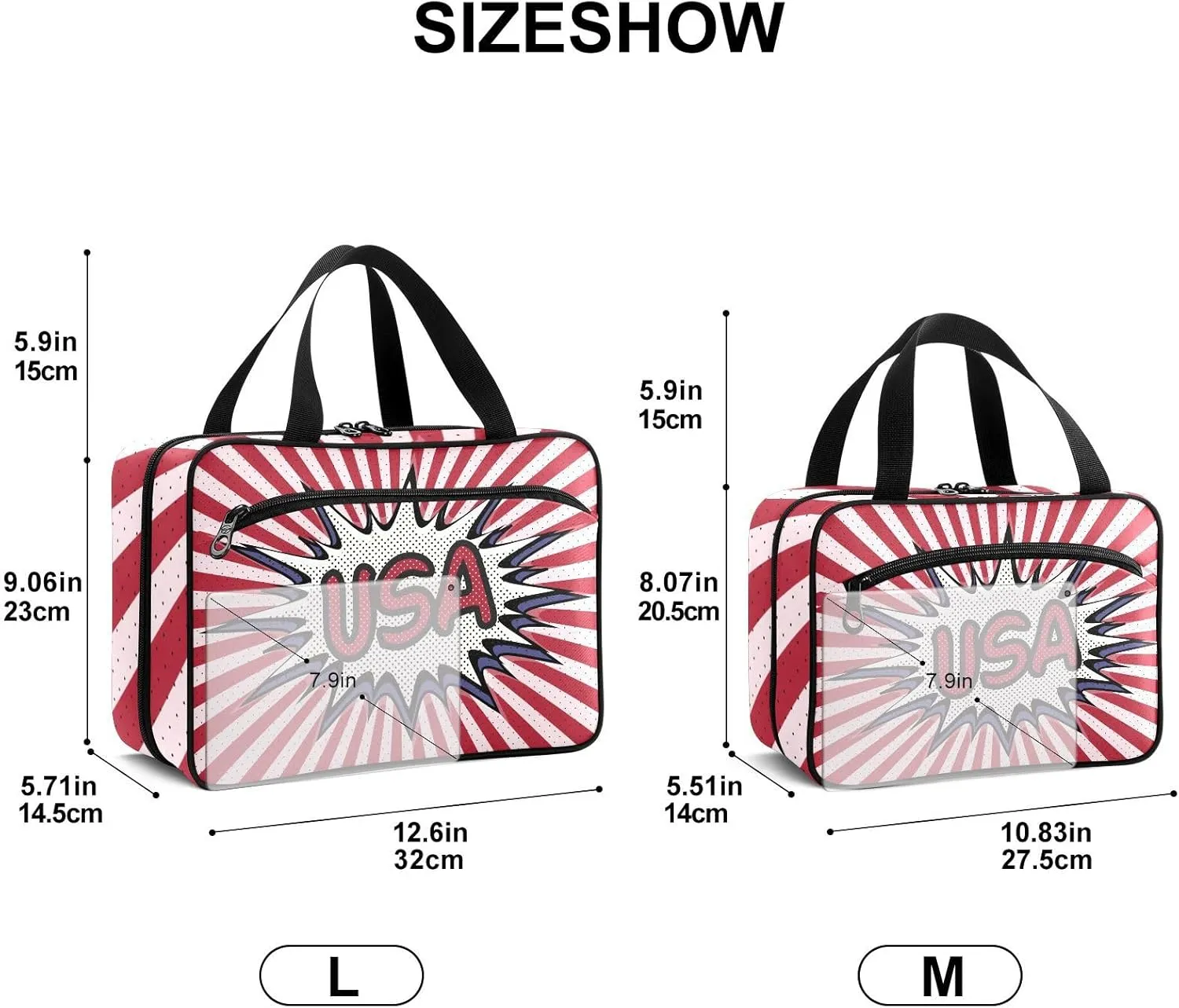 Fustylead Declaration of USA Pop Art Comic Speech Bubble Large Medicine Bag Travel Pill Bottle Organizer with Zipper, Empty First Aid Bag for Camping Hiking Outdoors