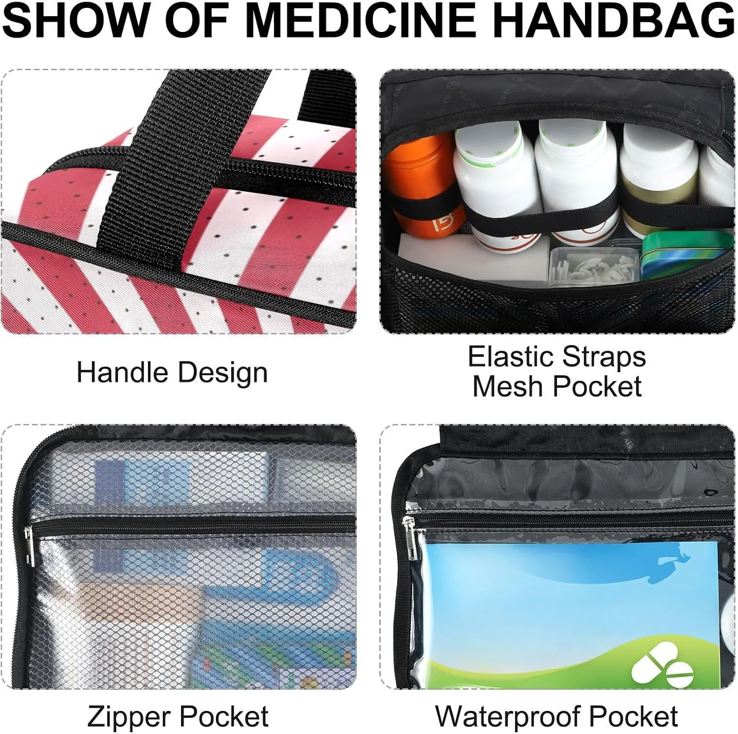 Fustylead Declaration of USA Pop Art Comic Speech Bubble Large Medicine Bag Travel Pill Bottle Organizer with Zipper, Empty First Aid Bag for Camping Hiking Outdoors