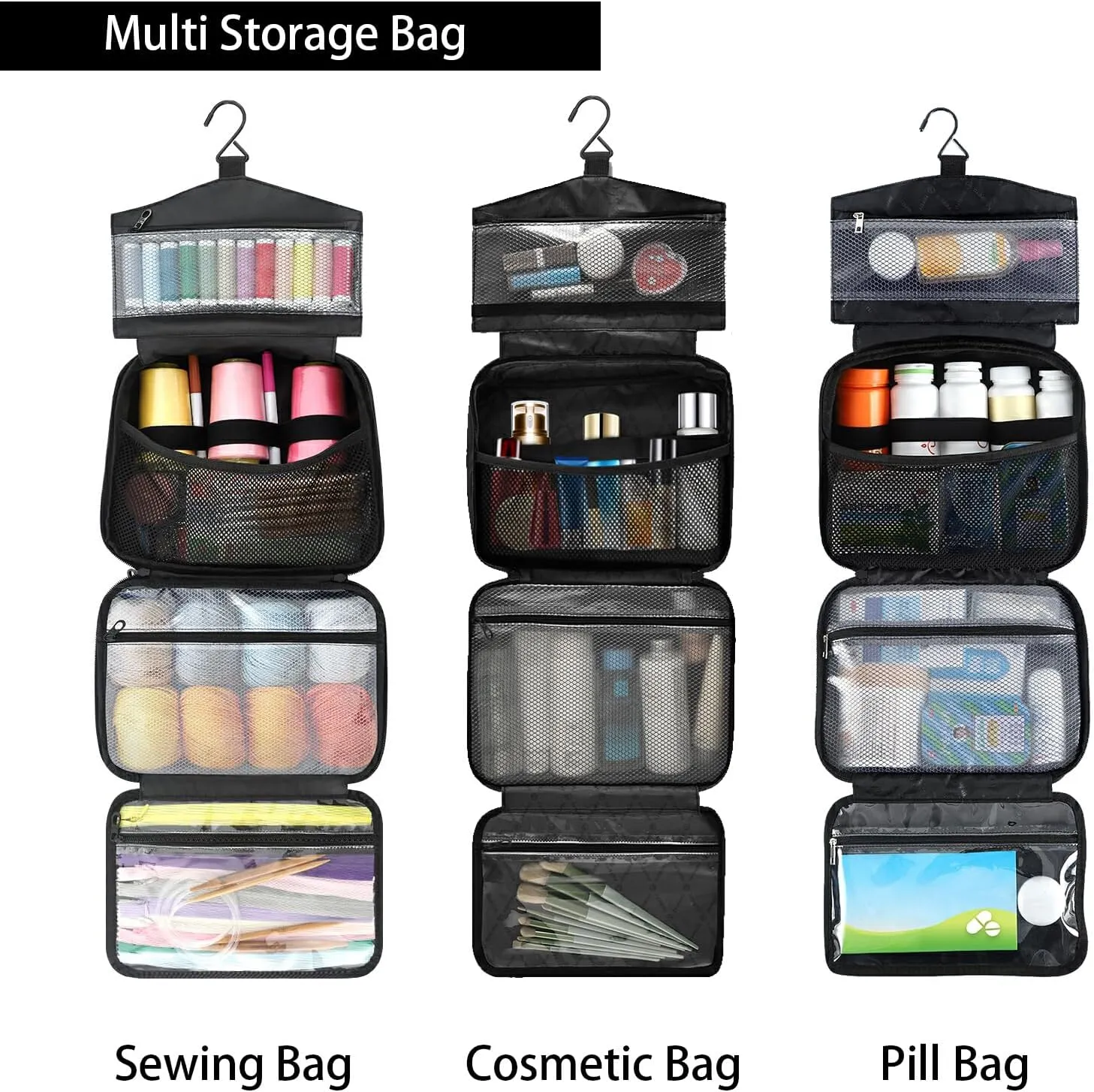 Fustylead Declaration of USA Pop Art Comic Speech Bubble Large Medicine Bag Travel Pill Bottle Organizer with Zipper, Empty First Aid Bag for Camping Hiking Outdoors