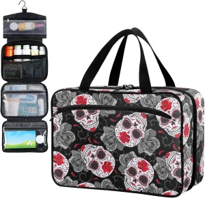 Fustylead Gothic Skulls Roses and Thorns Travel Pill Bottle Organizer Large Home Storage Medication Bag with Zipper for Vitamins, First Aid, Fish Oil, Medical Supplies