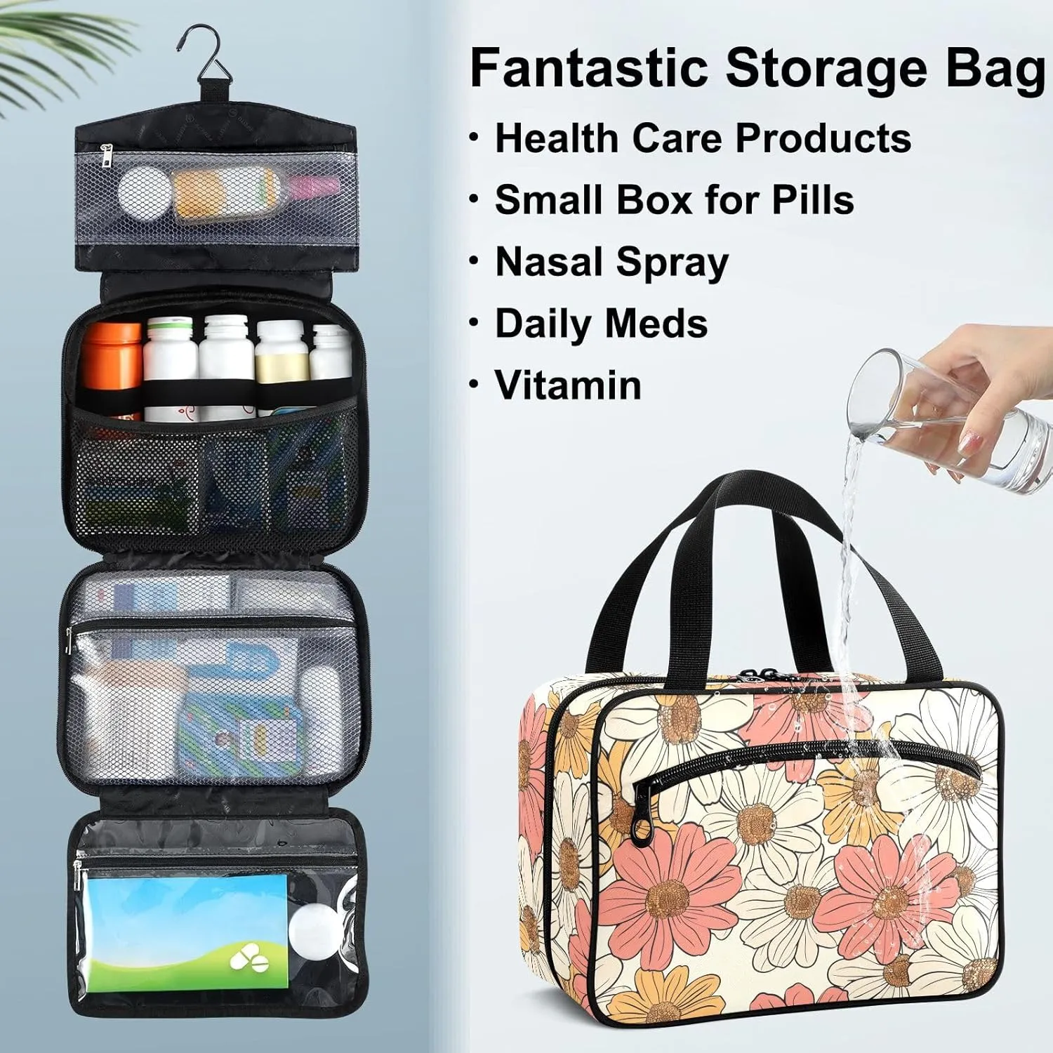 Fustylead Hand Drawn Retro Groovy Daisy Flowers Large Medical Supplies Organizer Bag with Zipper Empty First Aid Bag Trauma Kit for Traveling Hiking Camping