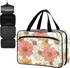 Fustylead Hand Drawn Retro Groovy Daisy Flowers Large Medical Supplies Organizer Bag with Zipper Empty First Aid Bag Trauma Kit for Traveling Hiking Camping