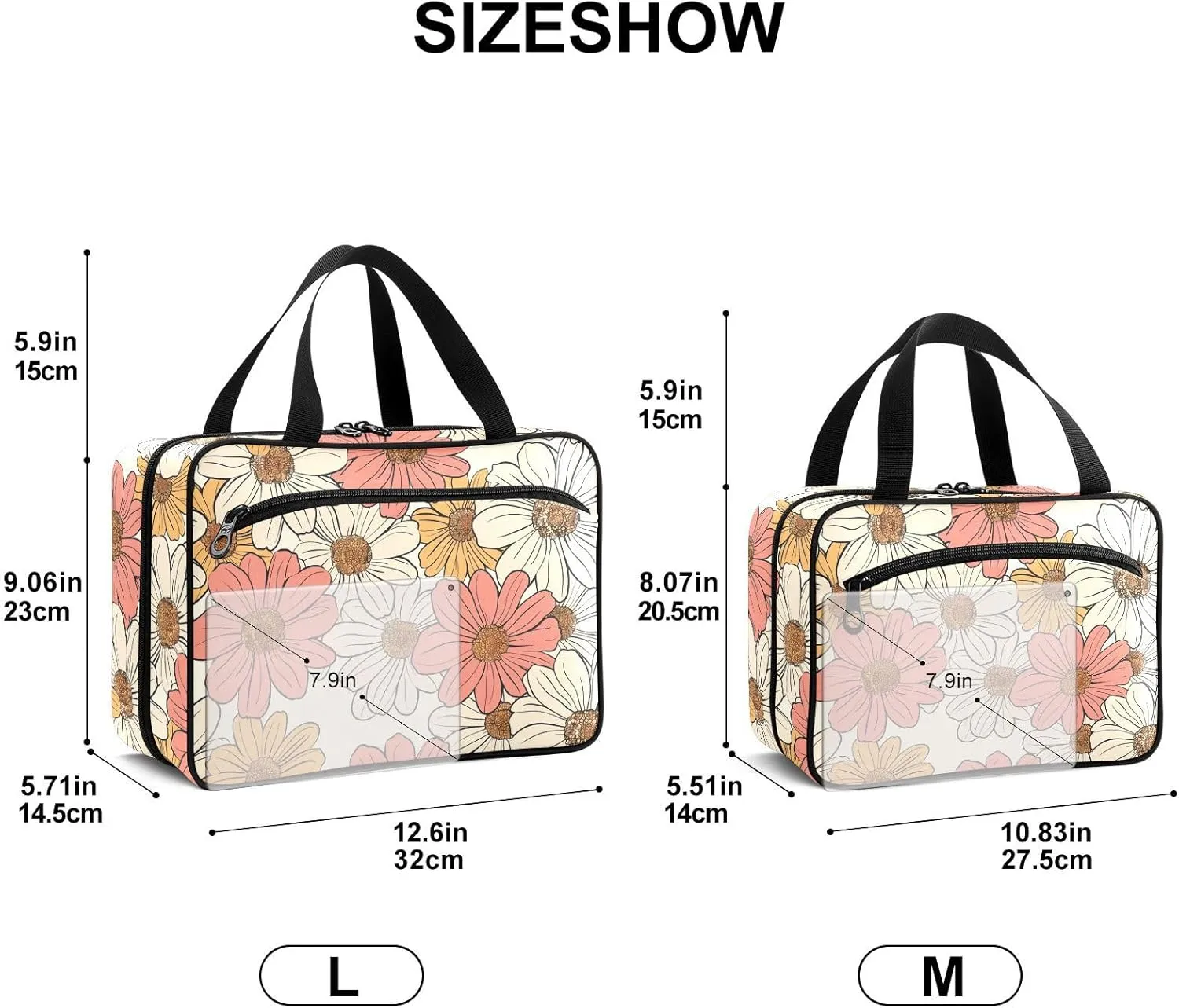 Fustylead Hand Drawn Retro Groovy Daisy Flowers Large Medical Supplies Organizer Bag with Zipper Empty First Aid Bag Trauma Kit for Traveling Hiking Camping