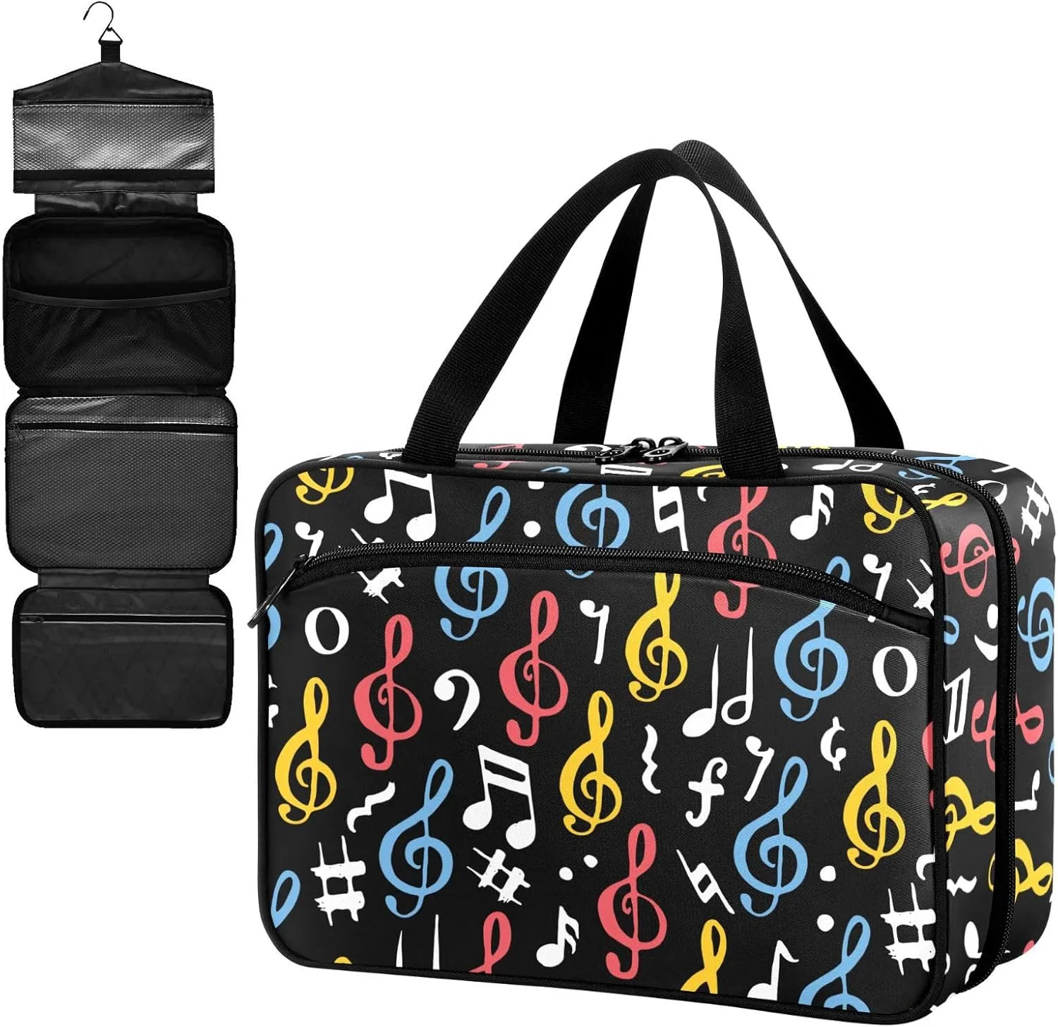 Fustylead Hand Drawn Sketched Doodle Music Notes Symbols Large Medical Supplies Organizer Bag with Zipper Empty First Aid Bag Trauma Kit for Traveling Hiking Camping