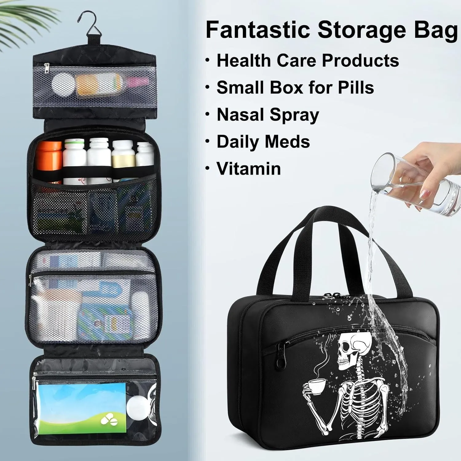 Fustylead Human Skeleton Holding A Steaming Cup Of Coffee About To Drink Large Medical Storage Bag with Zipper Empty First Aid Bag Trauma Kit for Traveling Hiking Camping Backpacking