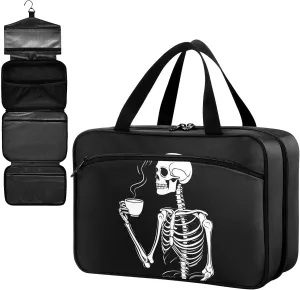 Fustylead Human Skeleton Holding A Steaming Cup Of Coffee About To Drink Large Medical Storage Bag with Zipper Empty First Aid Bag Trauma Kit for Traveling Hiking Camping Backpacking