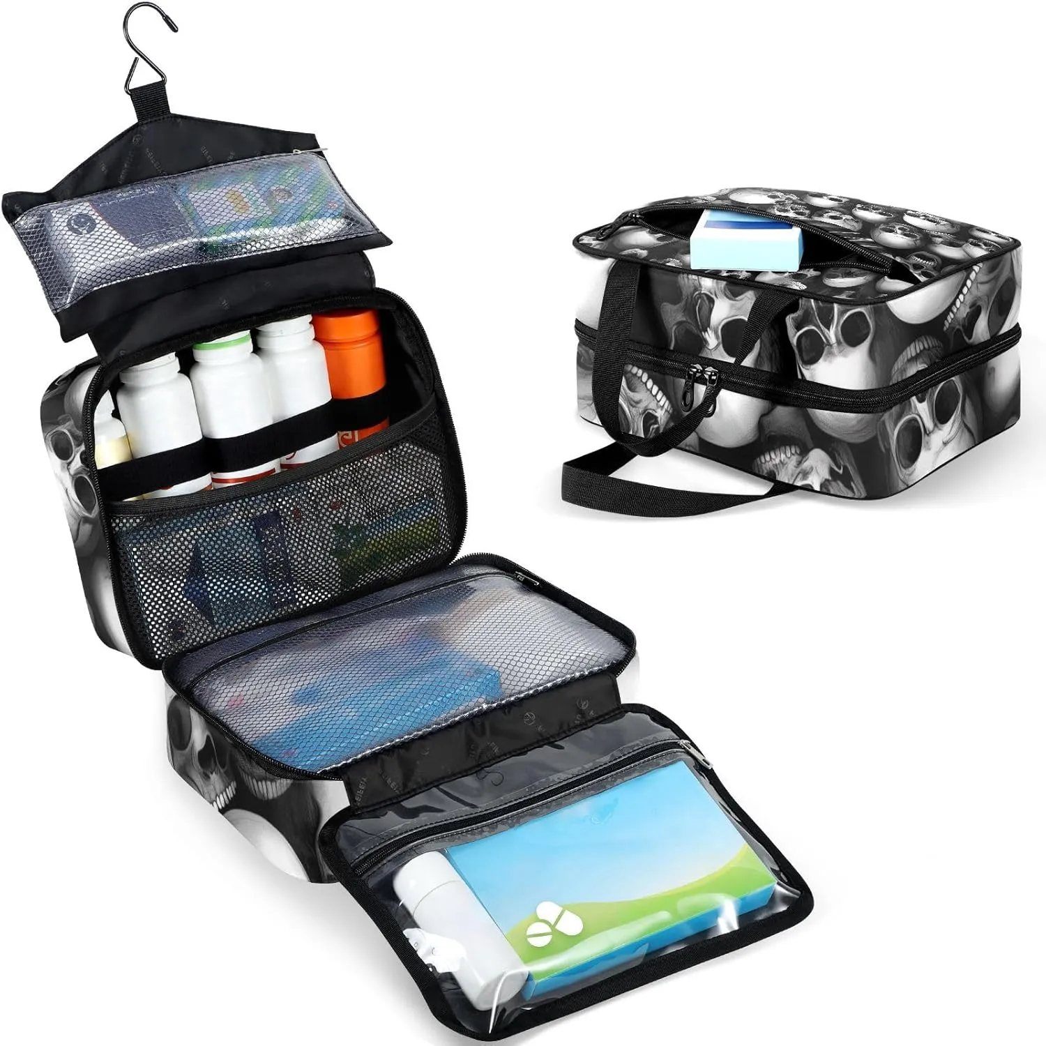 Fustylead Many Skulls Background on Black Large Medical Supplies Organizer Bag with Zipper Empty First Aid Bag Trauma Kit for Traveling Hiking Camping