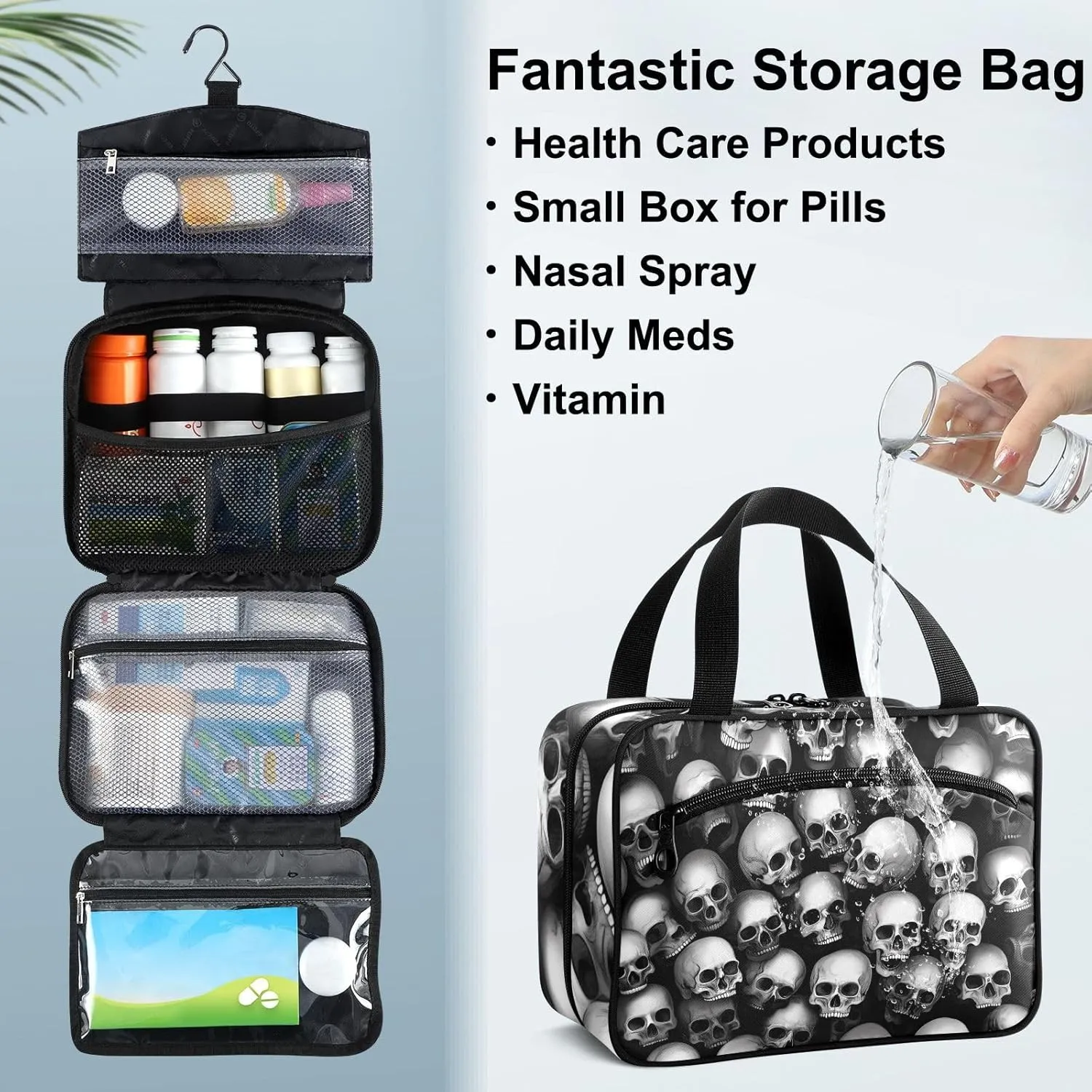 Fustylead Many Skulls Background on Black Large Medical Supplies Organizer Bag with Zipper Empty First Aid Bag Trauma Kit for Traveling Hiking Camping