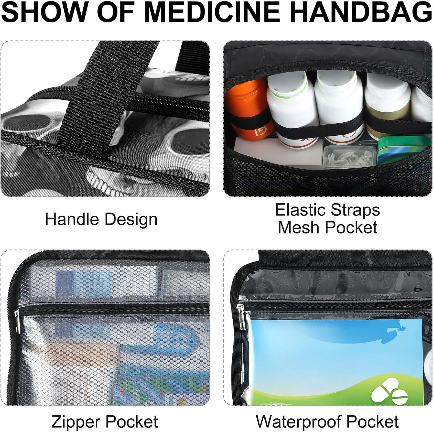 Fustylead Many Skulls Background on Black Large Medical Supplies Organizer Bag with Zipper Empty First Aid Bag Trauma Kit for Traveling Hiking Camping