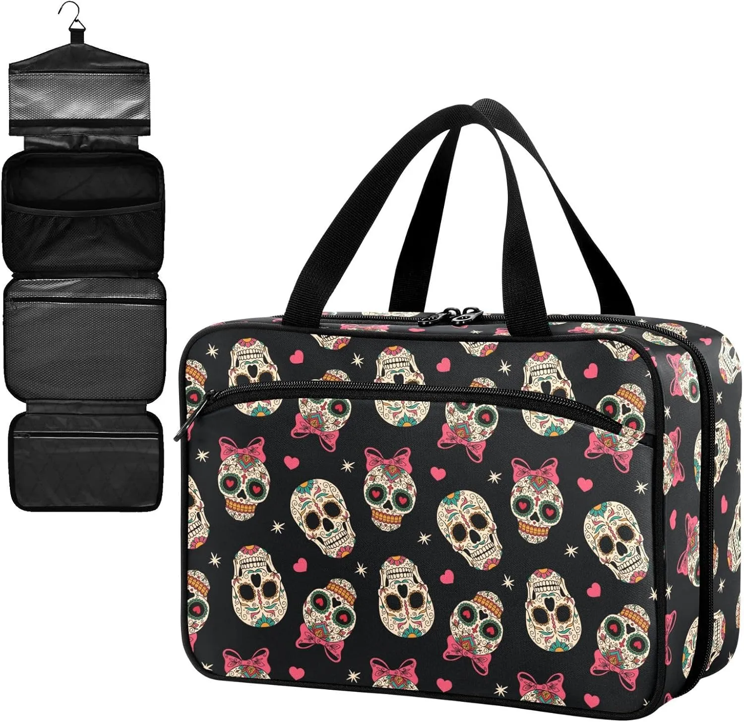 Fustylead Mexican Sugar Skull Wear Bow Tie and Hearts Stars Large Medical Storage Bag with Zipper Empty First Aid Bag Trauma Kit for Traveling Hiking Camping Backpacking