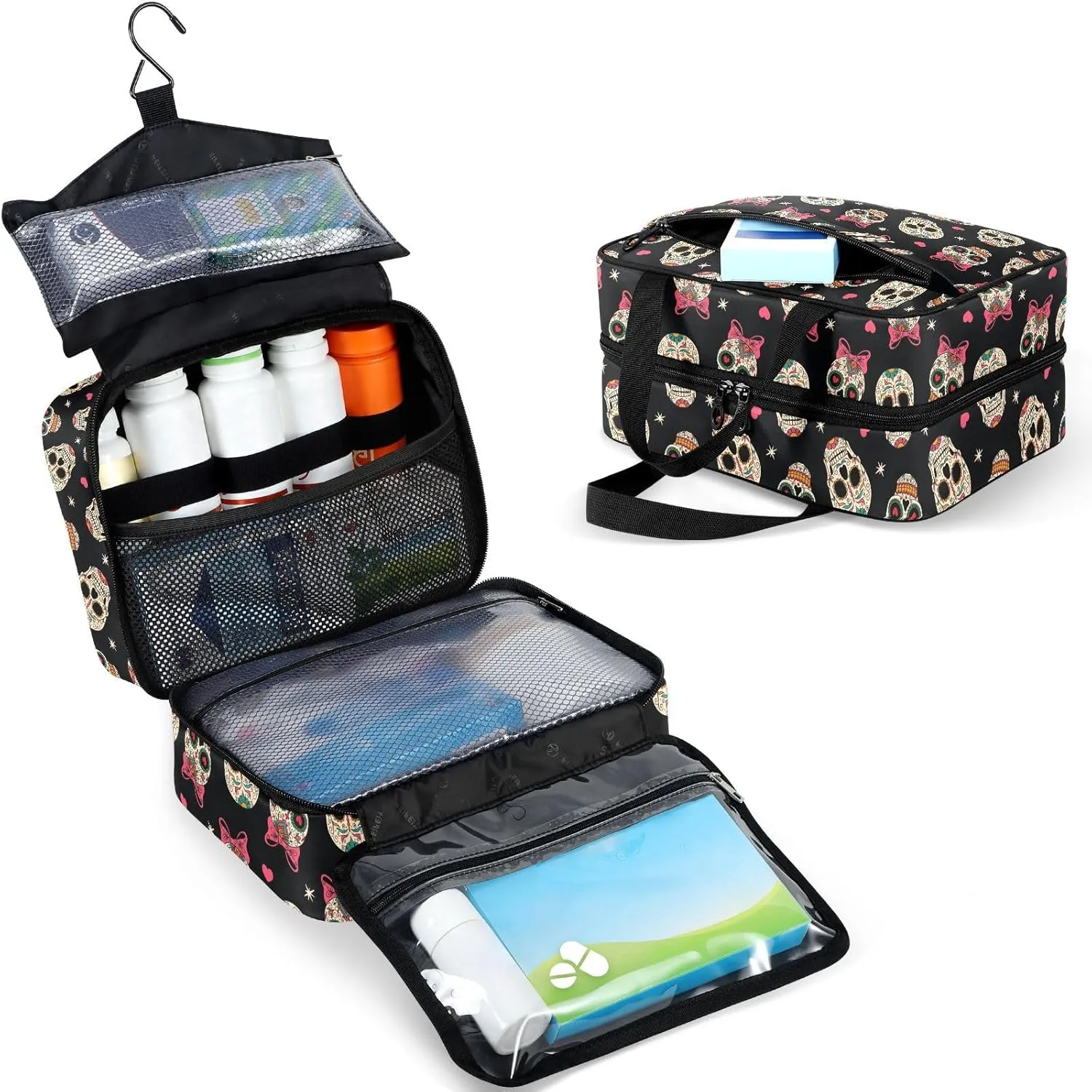 Fustylead Mexican Sugar Skull Wear Bow Tie and Hearts Stars Large Medical Storage Bag with Zipper Empty First Aid Bag Trauma Kit for Traveling Hiking Camping Backpacking