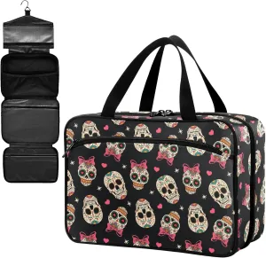 Fustylead Mexican Sugar Skull Wear Bow Tie and Hearts Stars Large Medical Storage Bag with Zipper Empty First Aid Bag Trauma Kit for Traveling Hiking Camping Backpacking