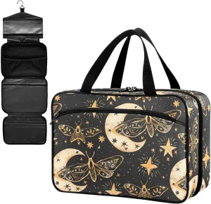 Fustylead Vintage Hand Draw Moth and Moon Stars Large Medical Supplies Organizer Bag with Zipper Empty First Aid Bag Trauma Kit for Traveling Hiking Camping
