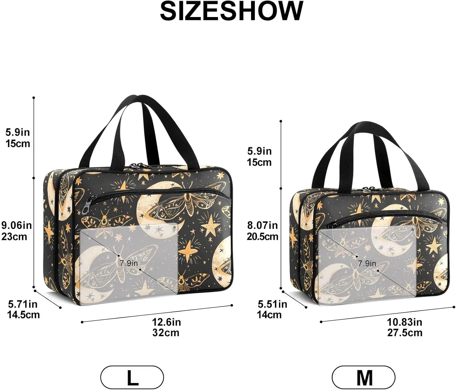 Fustylead Vintage Hand Draw Moth and Moon Stars Large Medical Supplies Organizer Bag with Zipper Empty First Aid Bag Trauma Kit for Traveling Hiking Camping