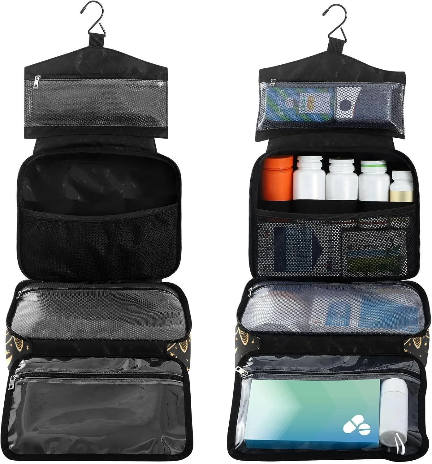 Fustylead Vintage Hand Draw Moth and Moon Stars Large Medical Supplies Organizer Bag with Zipper Empty First Aid Bag Trauma Kit for Traveling Hiking Camping