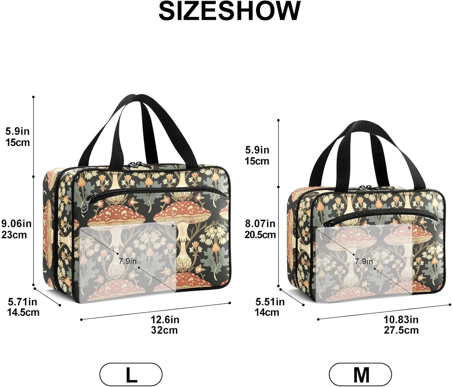 Fustylead William Morris Style Mushroom Travel Pill Bottle Organizer Large Home Storage Medication Bag with Zipper for Vitamins, First Aid, Fish Oil, Medical Supplies