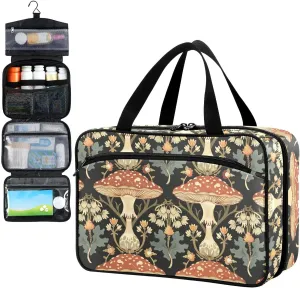 Fustylead William Morris Style Mushroom Travel Pill Bottle Organizer Large Home Storage Medication Bag with Zipper for Vitamins, First Aid, Fish Oil, Medical Supplies