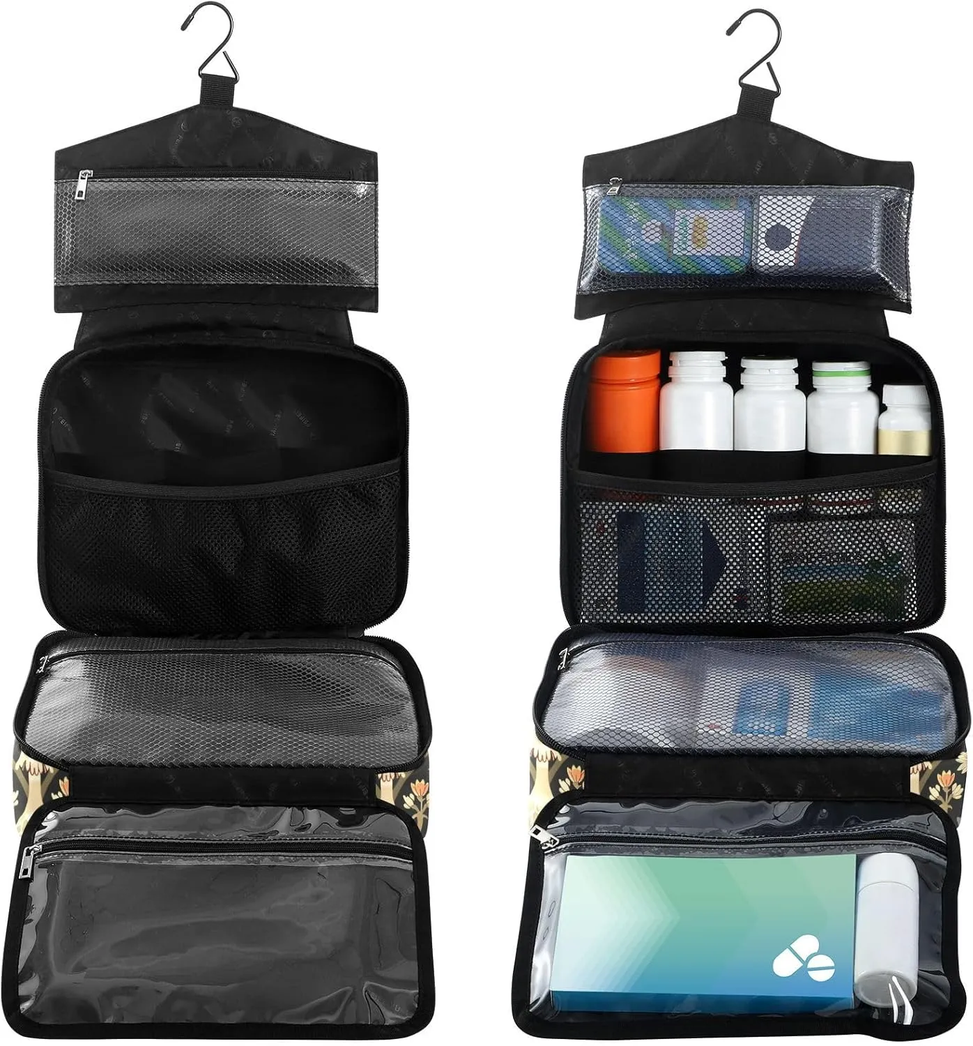 Fustylead William Morris Style Mushroom Travel Pill Bottle Organizer Large Home Storage Medication Bag with Zipper for Vitamins, First Aid, Fish Oil, Medical Supplies