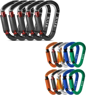 FVW Auto Locking Rock Climbing Carabiner Clips, UIAA Certified Professional 25KN (5620 lbs) Heavy Duty Caribeaners for Rappelling Swing Rescue & Gym etc, Large D-Shaped Carabiners